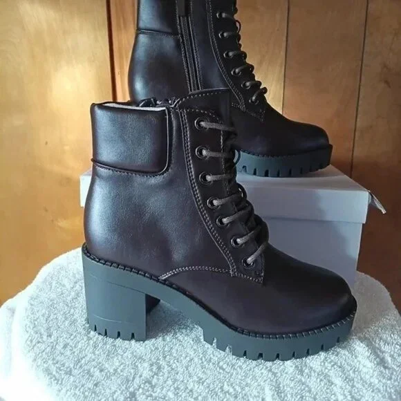 Top Moda Women’s Brown Heeled Lace-Up Ankle Boots Side Zip Size 5.5 NIB - Picture 3 of 5